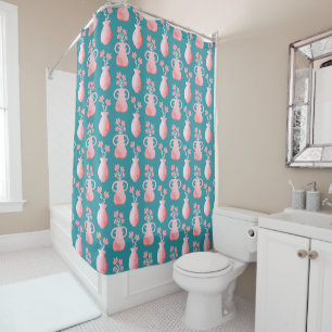 Rideaux De Douche Beau motif rose floral sur bleu