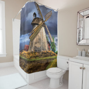 Rideaux De Douche Beau paysage de moulin à vin Pays-Bas - Dessin