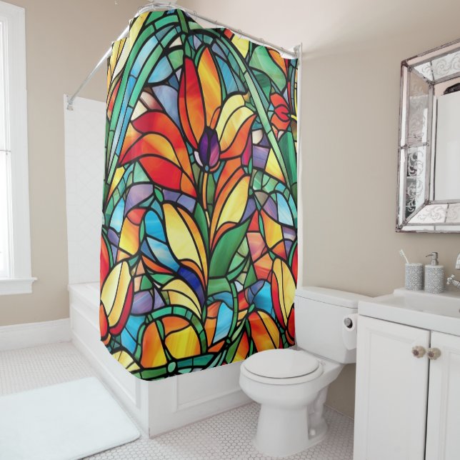Rideaux De Douche Beau Verre Abstrait Fleur Floral (En situation)