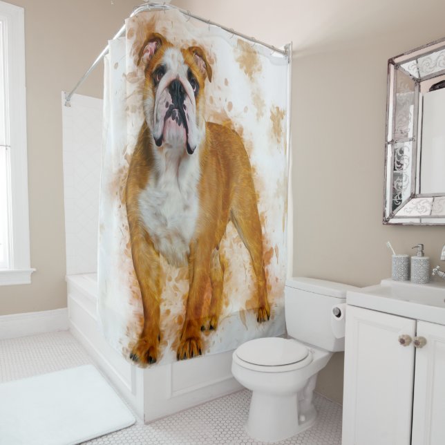 Rideaux De Douche Beauté Bulldog Art Aquarelle Bulldog Lover Cadeau (En situation)