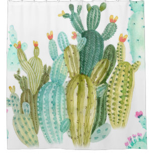 Rideaux De Douche Beaux cactus vintages, succulents, cactus bloomi