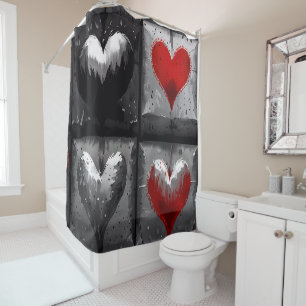 Rideaux De Douche Beaux cœurs sur fond noir