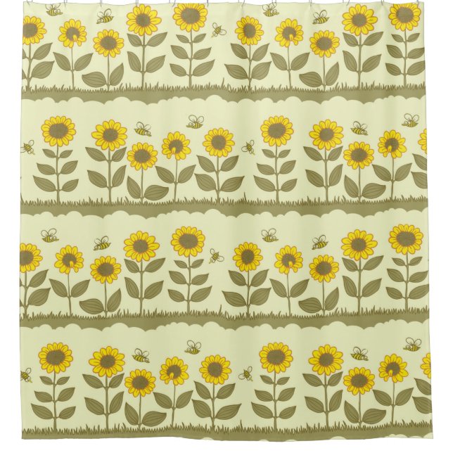 Rideaux De Douche Beaux tournesols et abeilles sans couture motif (Devant)