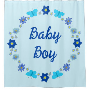 Rideaux De Douche Bébé bleu Papillons et fleurs personnalisés