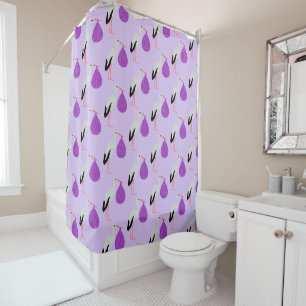 Rideaux De Douche Bébé cigogne motif violet genre neutre