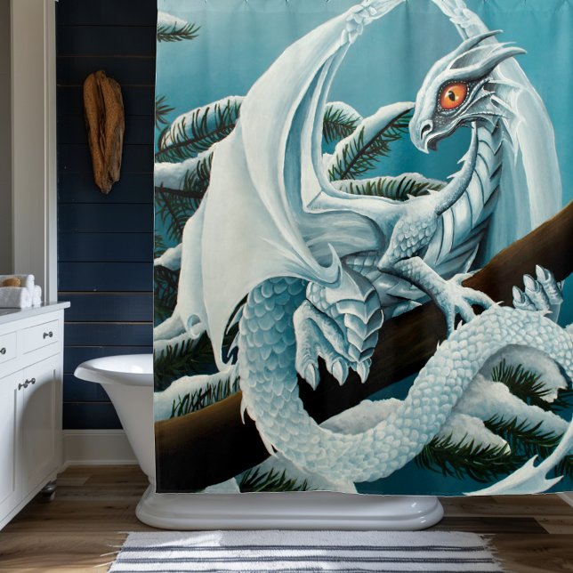 Rideaux De Douche Bébé Dragon d'hiver blanc (Créateur téléchargé)