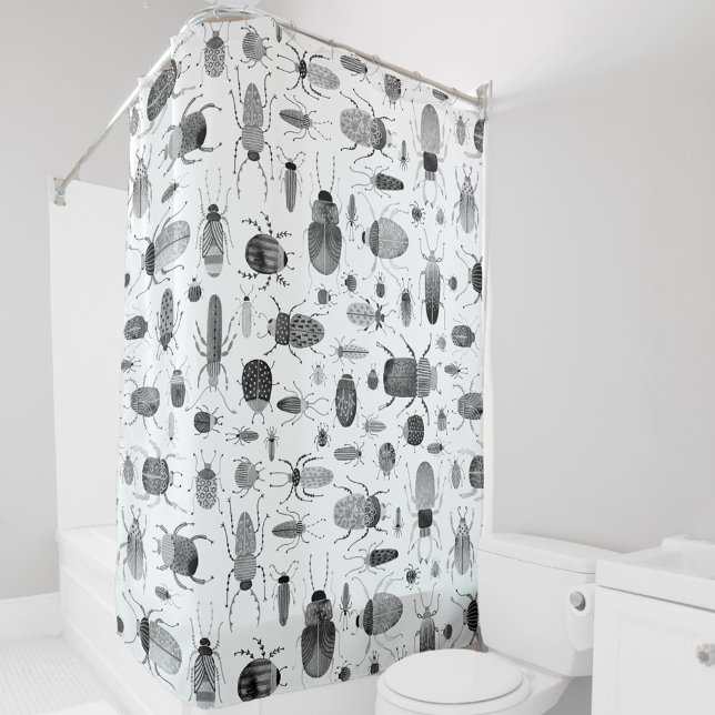 Rideaux De Douche Beetle noir et blanc (Black and white ink bugs and beetles art shower curtain)