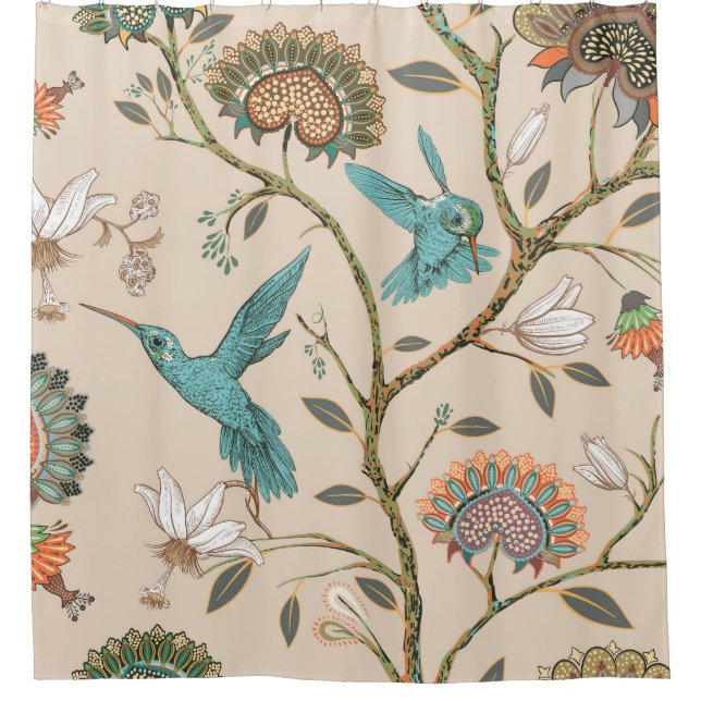 Rideaux De Douche Beige seamless pattern with stylized flowers and b (Devant)