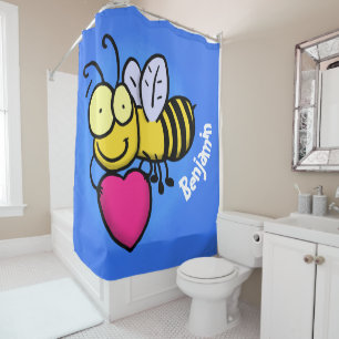 Rideaux De Douche Belle abeille drôle avec dessin animé du coeur