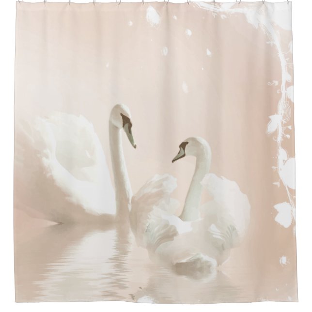 Rideaux De Douche Belle Aquarelle de cygnes (Devant)