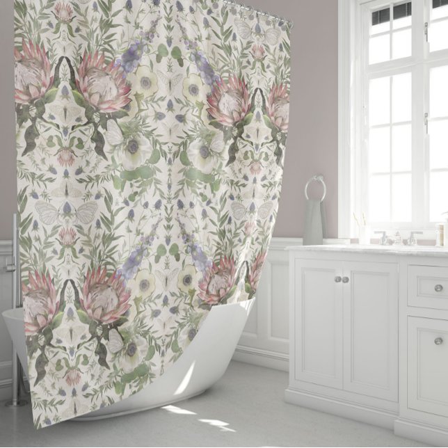 Rideaux De Douche Belle aquarelle florale (Elegant Butterflies Floral Protea Anemone Larkspur Shower Curtain from Studio Posies.)