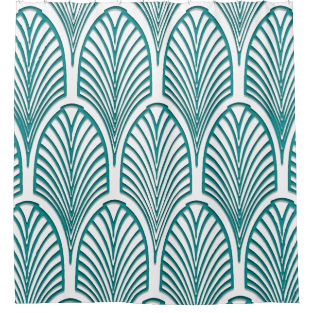 Rideaux De Douche Belle, Art déco, nouveau, modèle, turquoise, blanc (Devant)