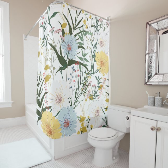 Rideaux De Douche Belle botanique l Blanc (En situation)