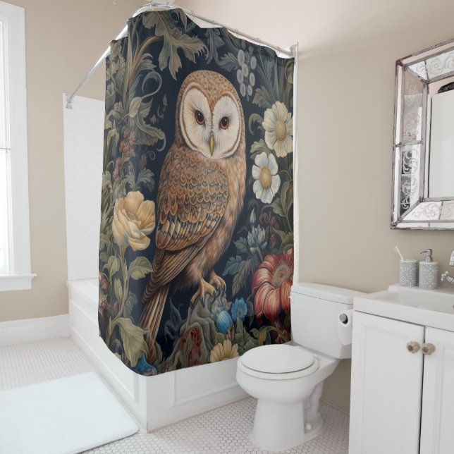 Rideaux De Douche Belle chouette dans le jardin style Art nouveau (En situation)