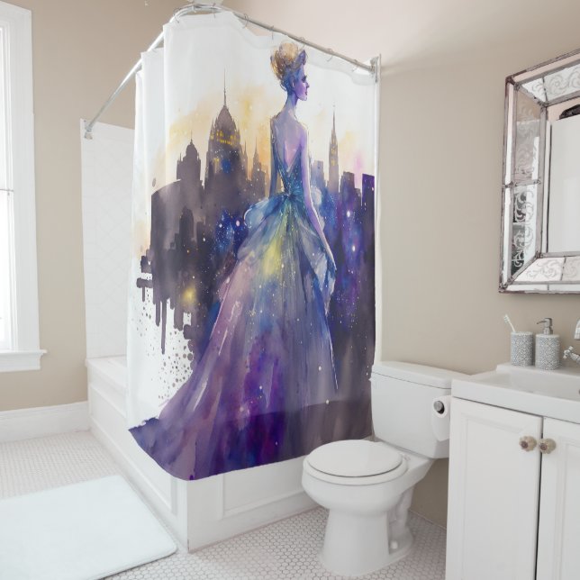 Rideaux De Douche Belle Femme | Abstrait Fairytale City Princess (En situation)