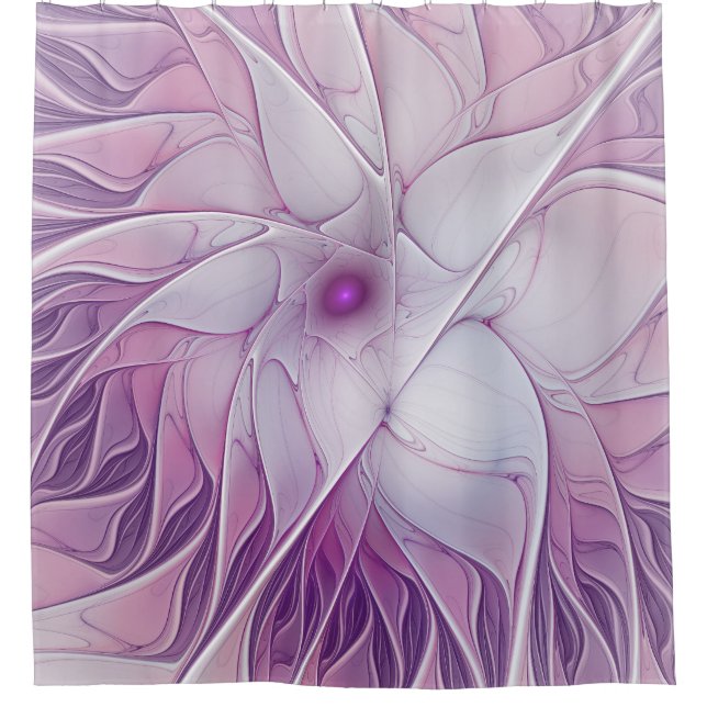Rideaux De Douche Belle Fleur rose moderne Fractal Art Abstrait (Devant)