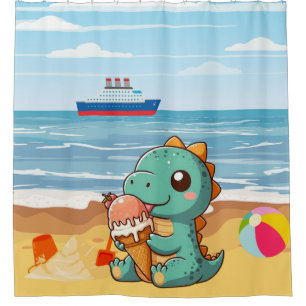 Rideaux De Douche Belle glace manger dino à la plage