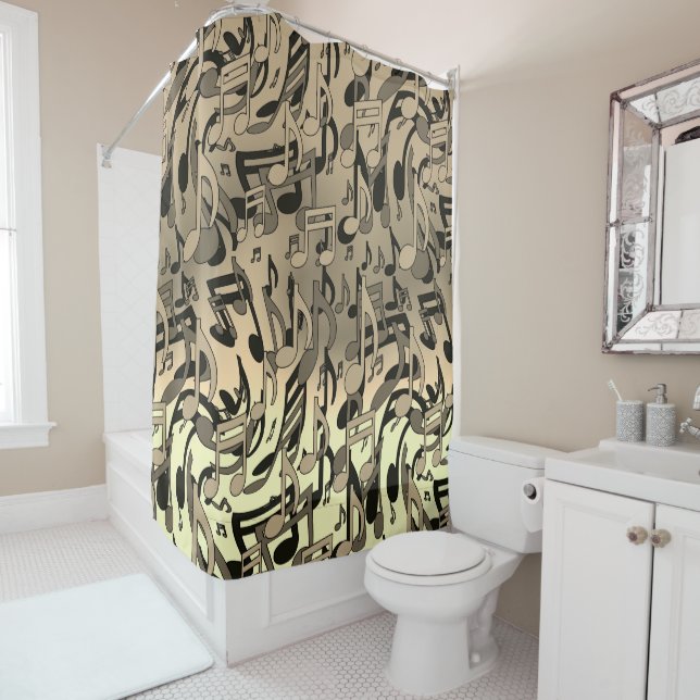 Rideaux De Douche Belle musique Sepia Lively Notes musicales (En situation)