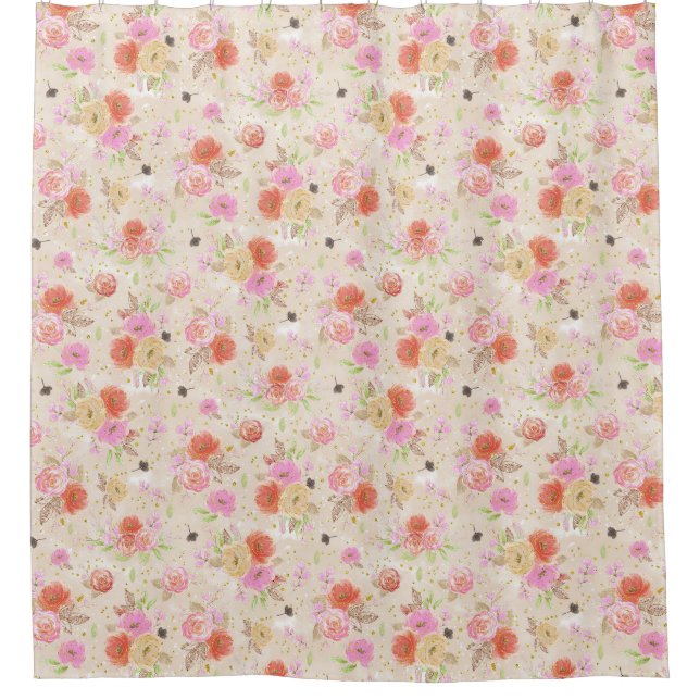 Rideaux De Douche Belle Pêche Et Floral Rose (Devant)
