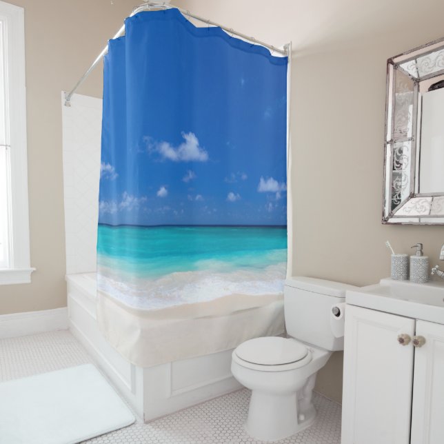 Rideaux De Douche Belle Plage Bleue Sable Mer Nautique (En situation)