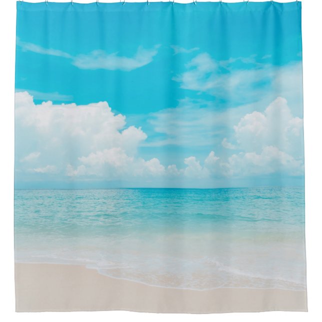 Rideaux De Douche Belle plage tropicale avec ciel bleu et c blanc (Devant)