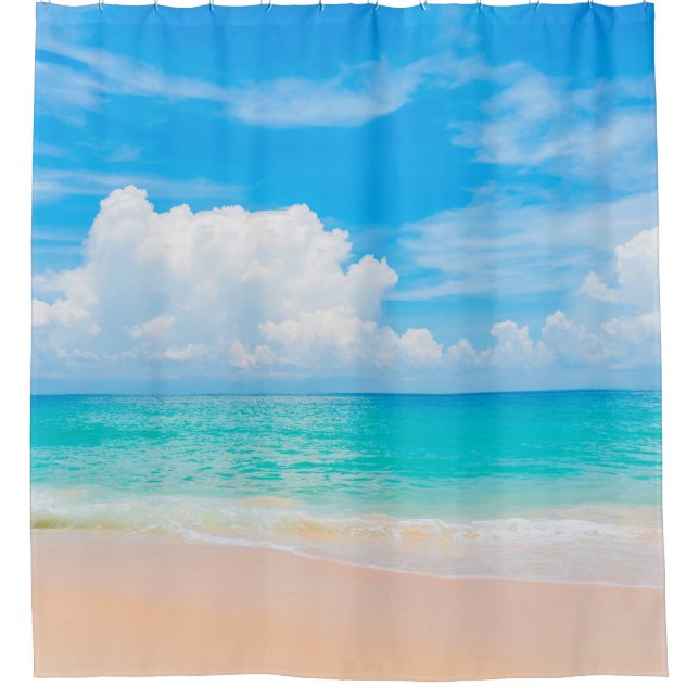 Rideaux De Douche Belle plage tropicale avec ciel bleu et c blanc (Devant)