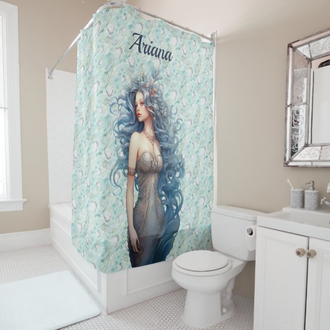 Rideaux De Douche Belle sirène à ailes bleues (En situation)