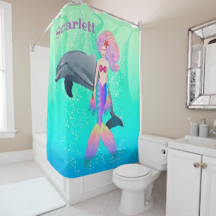 Rideaux De Douche Belle Sirène Magique avec son Ami Dauphin
