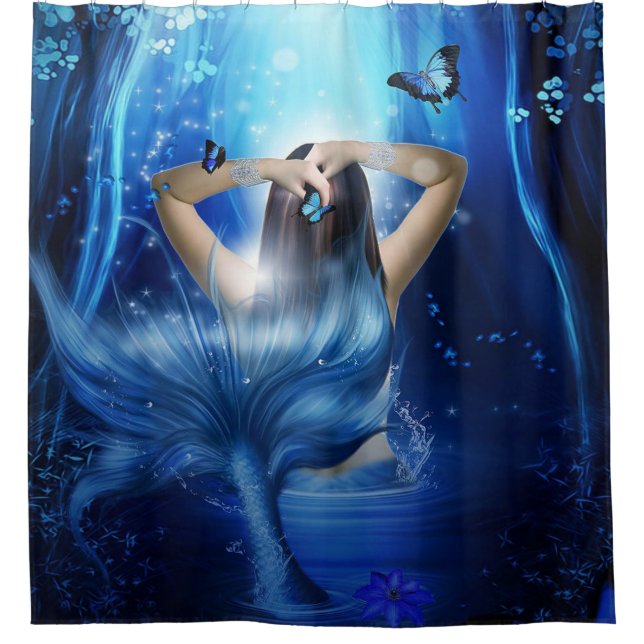 Rideaux De Douche Belle véritable sirène bleue (Devant)