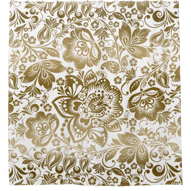 Rideaux De Douche Belles fleurs d'or Motif sans couture (Devant)