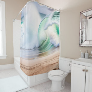 Rideaux De Douche Belles Vagues Turquoise Plage Sablonneuse Été