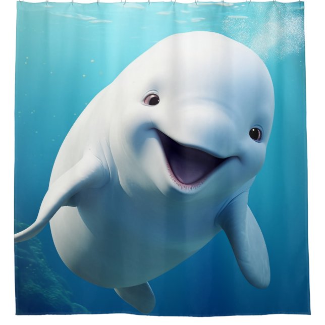Rideaux De Douche Béluga Baleine Cartoon bleu vert océan Arctique (Devant)