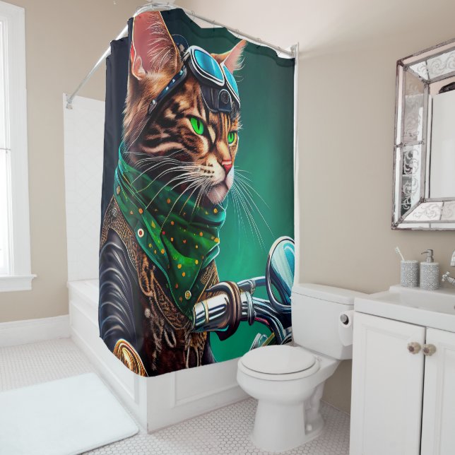 Rideaux De Douche Bengal Chat conduire vélo St. Patrick's Day (En situation)