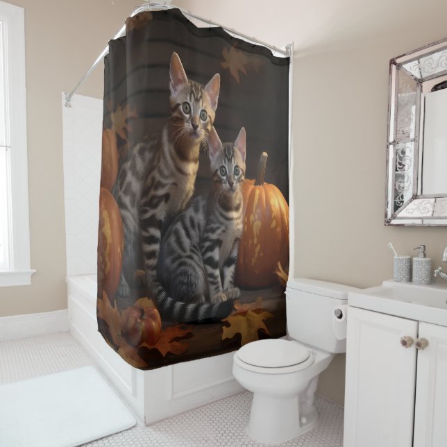 Rideaux De Douche Bengal Kitten Automne Citrouille de plaisir (En situation)