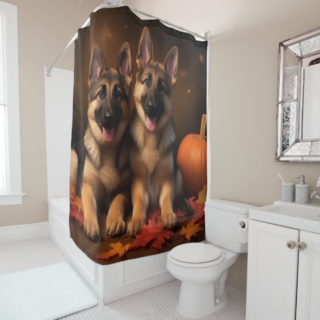 Rideaux De Douche Berger Allemand Chiot Citrouille d'automne (En situation)
