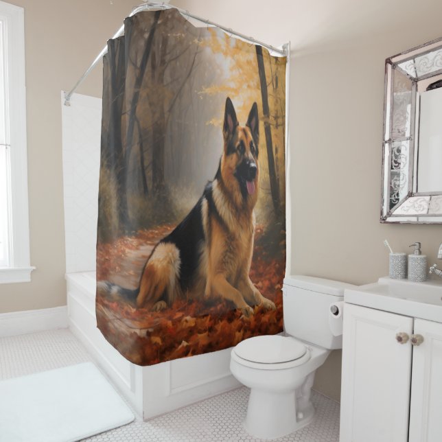 Rideaux De Douche Berger allemand en automne Feuilles automne Inspir (En situation)