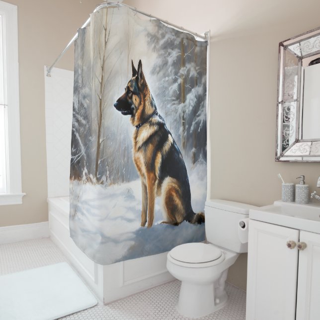 Rideaux De Douche Berger Allemand Laisser Neige Noël (En situation)