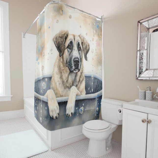 Rideaux De Douche Berger Anatolien Dans Baignoire Aquarelle Chien Ar (En situation)
