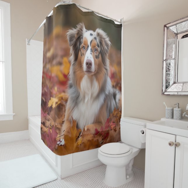 Rideaux De Douche Berger australien en automne Leaves automne Inspir (En situation)