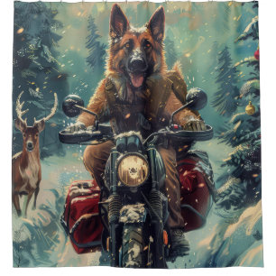 Rideaux De Douche Berger belge Chien à cheval Moto Noël