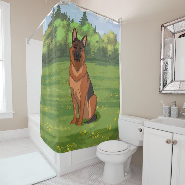 Rideaux De Douche Berger rouge et noir allemand GSD (En situation)