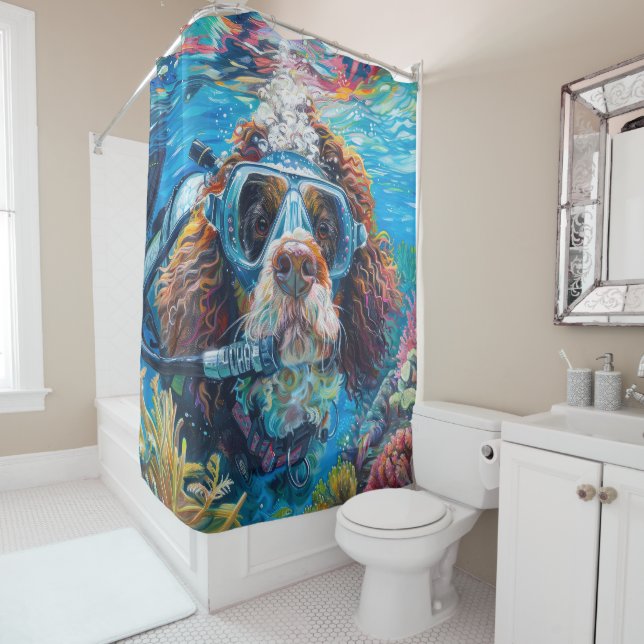 Rideaux De Douche Bernedoodle Chien Plongée sous-marine plongée (En situation)
