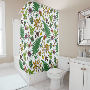 Rideaux De Douche Berries forestières, feuilles et buissons sur blan