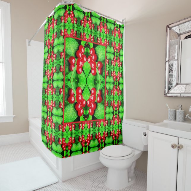 Rideaux De Douche Berries rouges avec Raindrops Abstrait Motif de la (En situation)