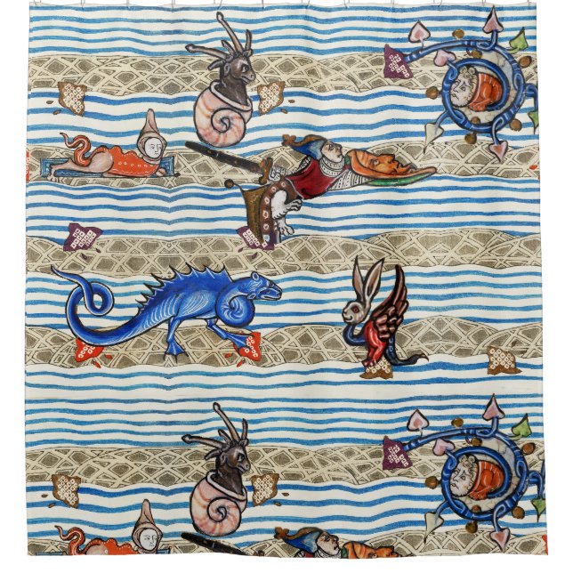 RIDEAUX DE DOUCHE BESTIAIRE MÉDIÉVAL, MONSTRES DE MER IMAGINAIRES AN (Devant)
