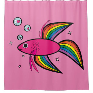 Rideaux De Douche Bêta Poisson soufflant des bulles plein coeur