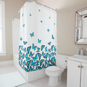 Rideaux De Douche Beurre bleu tropicale Motif s'estompe vers blanc