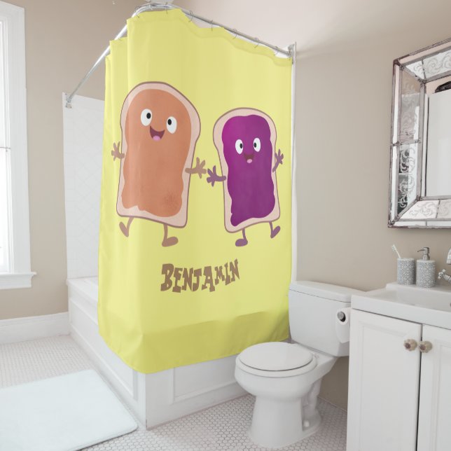 Rideaux De Douche Beurre d'arachide mignonne et caricature sandwich  (En situation)