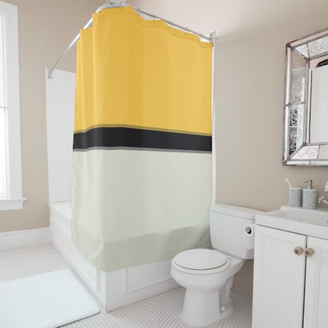 Rideaux De Douche Beurre moderne Jaune Argent Bleu Gris Noir Gris (En situation)