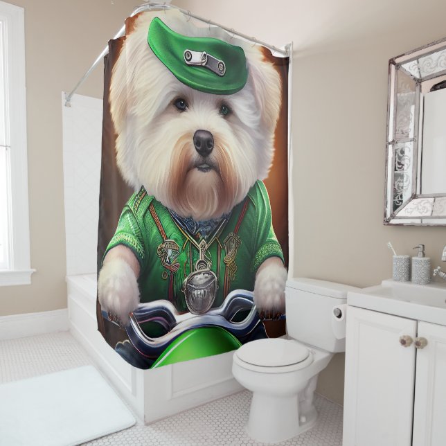 Rideaux De Douche Bichon Frisé Chien Conduite Vélo St. Patrick (En situation)
